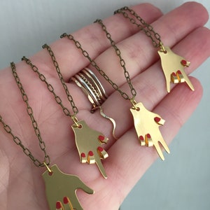 Peace, i love you, rock on, hand gesture brass necklace