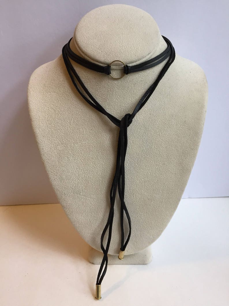 Black leather wrap choker bolo tie necklace Bild 4