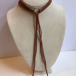 Brown leather wrap choker bolo necklace image 3