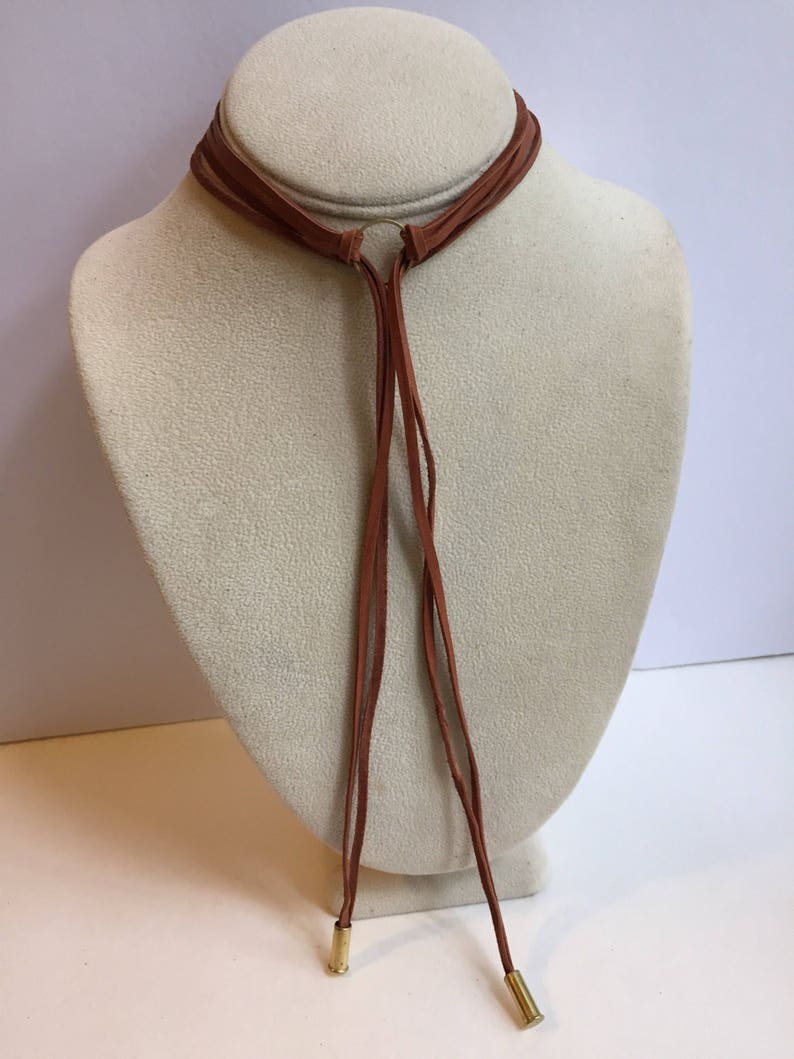 Brown leather wrap choker bolo necklace image 3