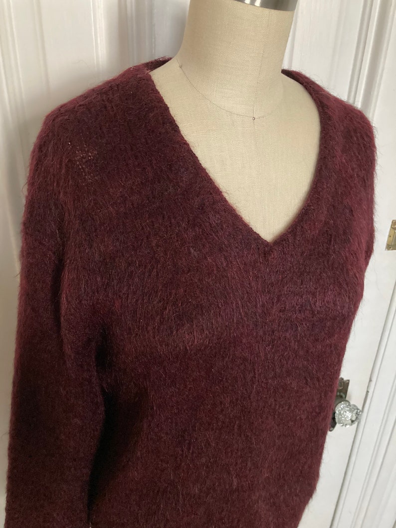 Vintage 1950s maroon vneck mohair sweater image 5