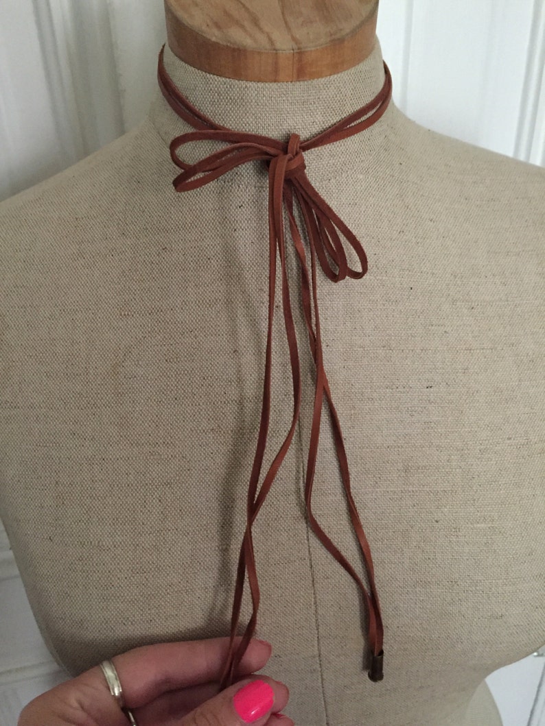 Brown leather wrap choker bolo necklace image 4