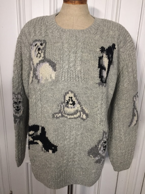 Vintage deadstock eagles eye hand knit animal swea