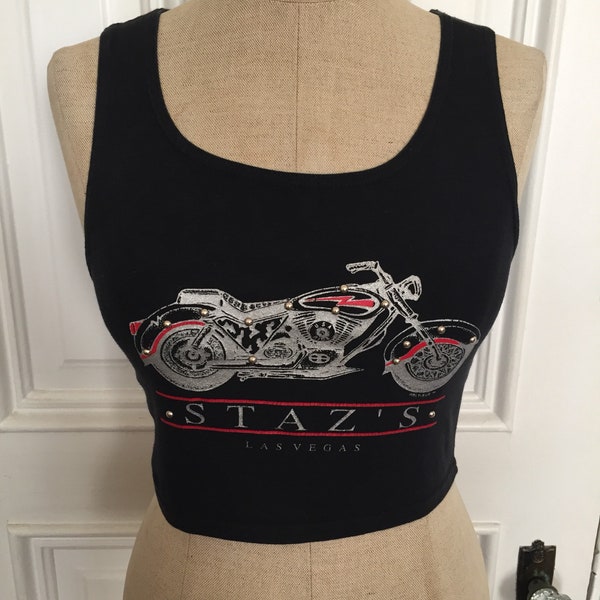 Vintage 1980s stazs Las Vegas studded motorcycle cropped tank top shirt