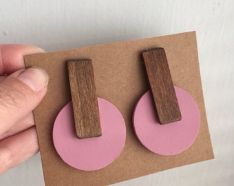 Modern wood dusty rose statement earrings