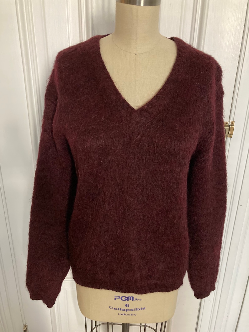 Vintage 1950s maroon vneck mohair sweater image 1