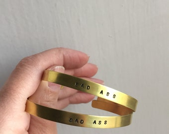 BAD ASS hand stamped brass cuff bracelet handmade usa