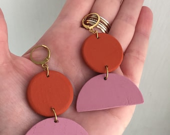 Wood geometric statement earrings