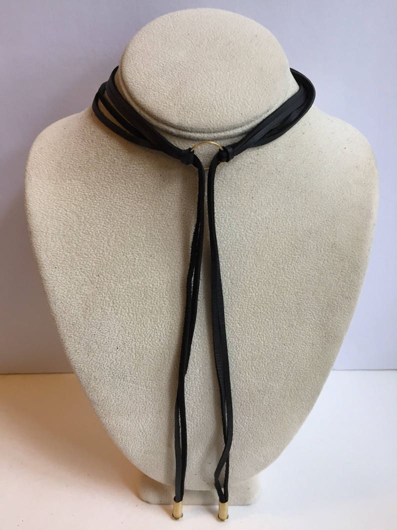 Black leather wrap choker bolo tie necklace Bild 3