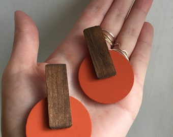 Modern wood geometric statement earrings