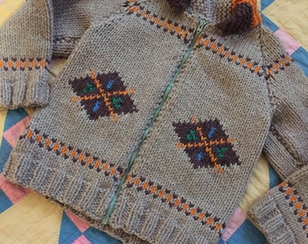 Vintage 1950s cowichan hand knit childs cardigan sweater