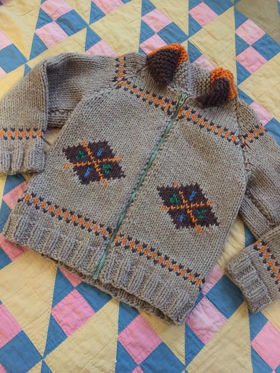 Vintage 1950s cowichan hand knit childs cardigan s