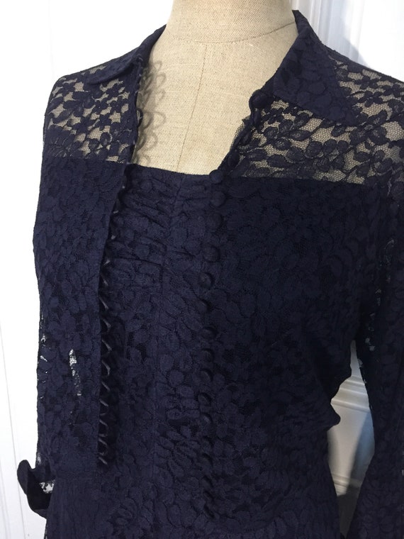 Vintage 1950s navy lace strapless dress set - image 1