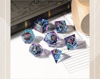 Dargon Eye DND Würfel – Cat Eye Liquid Core Sharp Edge Handgefertigtes Würfelset für Ttrpg, mehrseitiges RPG Polyedrisches Harz-Rollenspiel