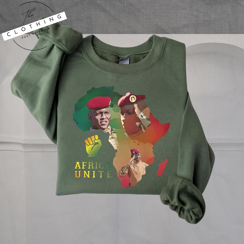 a green shirt with a picture of a man and a woman on it
