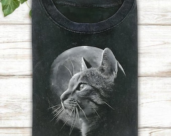 Cat Moon Vintage T-Shirt, Retro Kitty Tee