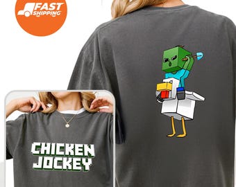 Chicken Jockey Pixel Art T-shirt, Funny Zombie Gamer Sweatshirt, Retro Gaming, Undead Humor, Streamer Shirt, Pixelated Chicken Gift Hoodie