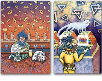Postcard Set - Alien Casino - Sci-fi Illustration