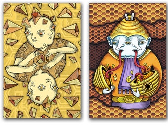 Pyramids and Honey Art Postcard Set – Surrealist Illustration