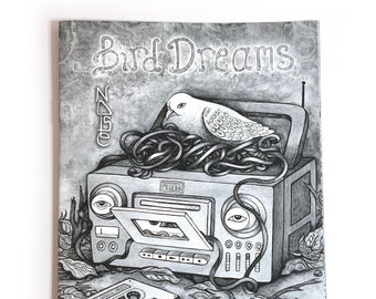Art Zine by Poxodd. Bird Dreams #3 ~Noise~ 20 pages of song and noise bird themed black and white drawings and illustrations.