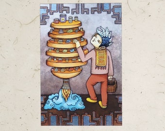 Sci-Fi Shopping Postcard – Browsing the Shelves Art Print (6x4)