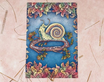 Snail Art Postcard – "Going Nowhere Slowly" Illustration