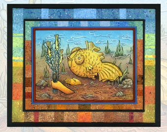 Watercolor and Pen Traditional Painting and collage - "Fish Bouquet" - Original Art By Poxodd