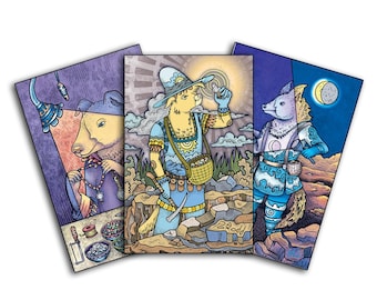 Dog Art Postcards - Rockhound Illustration, desert dog, jewelry maker.