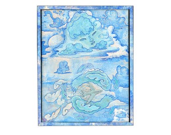 Cloudy Ascent - Pale Azure Air - Limited Edition Monotype - Original Artwork