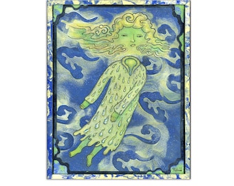 Drifting Raincoat - Original Monotype Series - #3 Ghostly Zephyr