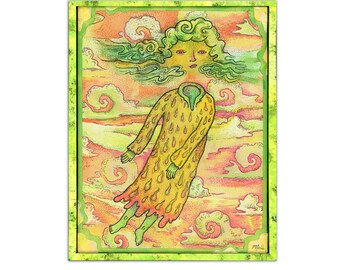 Drifting Raincoat - Original Monotype Series - #4 Melon Monsoon