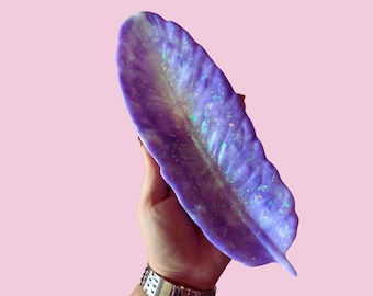 Large Lilac, White & Glitter Feather Jewellery Trinket Bowl | Epoxy Resin | Feather Bowl Dish For Jewellery | Handmade Gift, Friendship Gift