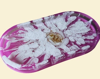 Pink, White & Gold Handmade Flower Jewellery Trinket Tray | Epoxy Resin | Unique Tray For Jewellery | Handmade Gift, Friendship Gift