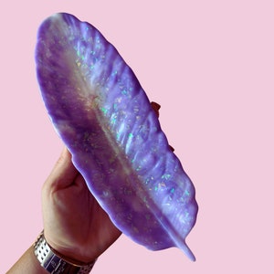 Large Lilac, White & Glitter Feather Jewellery Trinket Bowl Epoxy Resin Feather Bowl Dish For Jewellery Handmade Gift, Friendship Gift zdjęcie 2