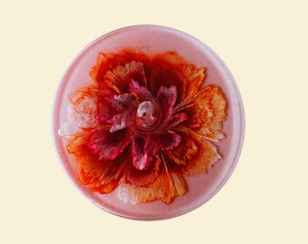 Pink & Orange Handmade Flower Resin Coaster, Jewellery Plate, Trinket Plate | Epoxy Resin Unique Coaster | Handmade Gift, Birthday Gift