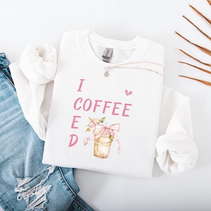 Coquette Iced Coffee Sweatshirt, Trendy Coffee Lover Gift, Barista Gift Idea, Iced Coffee Girly Sweater, Cute Fall Sweater, Pink Bow Sweater