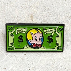 Richie Rich Enamel Pin, Cartoon, Money Pin Broszka, Cash Money, Monopoly Pin, Pomysł na prezent, Green Money Pin