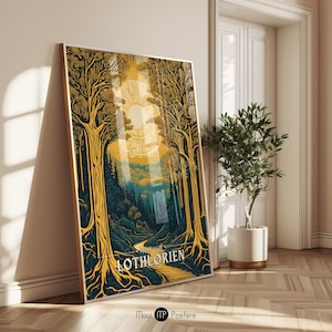 Mittelerde Fantasy Kunst: Lothlorien Poster, Herr der Ringe inspiriertes Reisedekor