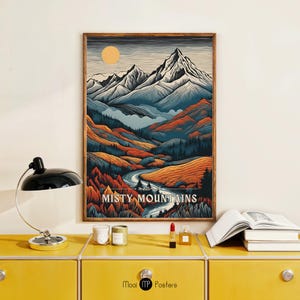 Arte fantástico de la Tierra Media: Póster de las Montañas Nubladas, decoración de viaje inspirada en ESDLA