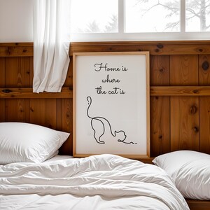Home is Where the Cat is, Cat Line Art, Cat Drawing Print, Cat Poster, Cat Lovers Gift, Cat Lovers Print, Trendy Wall Art, Digital Print