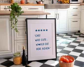 El chef era lindo, volvería a comer aquí, decoración estética de cocina, arte de cocina lindo, cita de chef, arte de pared de cocina, impresión de cocina, póster de cocina