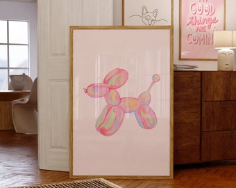 Pink Balloon Dog Print, Trendy Preppy Wall Art (Digital Download)