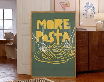 Impression d'art spaghetti, décoration murale de cuisine verte rétro (impression numérique)