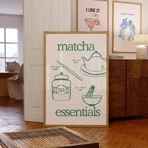 Matcha Essentials , Minimalist Wall Art, Matcha Latte Print, Coffee Bar Decor, Matcha Print, Kitchen Wall Art, Cafe Poster , Digital Print