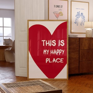 This Is My Happy Place Print, Red Heart Gift, Trendy Wall Art, Cute Wall Decor, Red Poster, Aesthetic Room Decor, Home Print, Digital Print