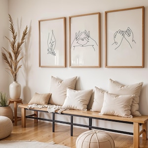 Set of 3 Prints , Minimalist Wall Decor , Hands Art Print , Heart Hands Print , Hands Drawing Line Art , Hand Poster , Elegant Abstract Art
