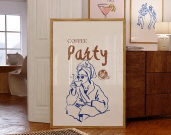 Coffee Party Art, Coffee Lover-afdruk, poster koffietijd, koffietijdposter, koffiebardecor, koffieposter, coffeeshopdecor, trendy poster, digitale print