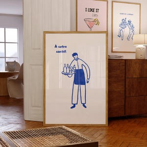 A votre santé、Cheers Bar Cart、フランスワインプリント、Cheers Print、バーカートウォールアート、フランスウォールプリント、トレンディなウォールアート、デジタルプリント