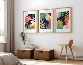 Boho Botanical And Plants Set of 3 Print, Abstract Botanical Art, Absract Art Decor, Boho Botanical Digital Download, Modern Home Wall Art