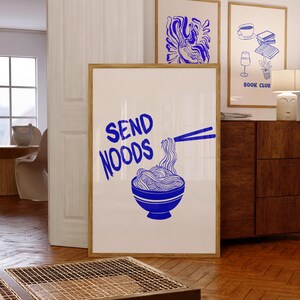 Send Noods-print, blauwe keukenposter, trendy muurkunst (digitale download)